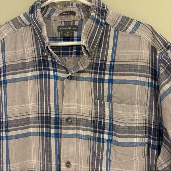 Eddie Bauer Short Sleeve Plaid Button-Down Shirt - Blue & Gray - Picture 4 of 8